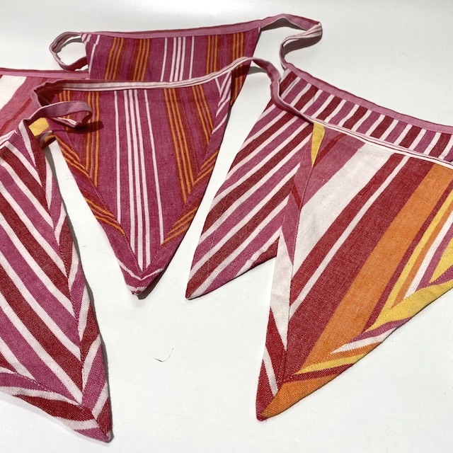 BUNTING, Multi Pink, Red & Yellow Cotton Stripe - 10m Length